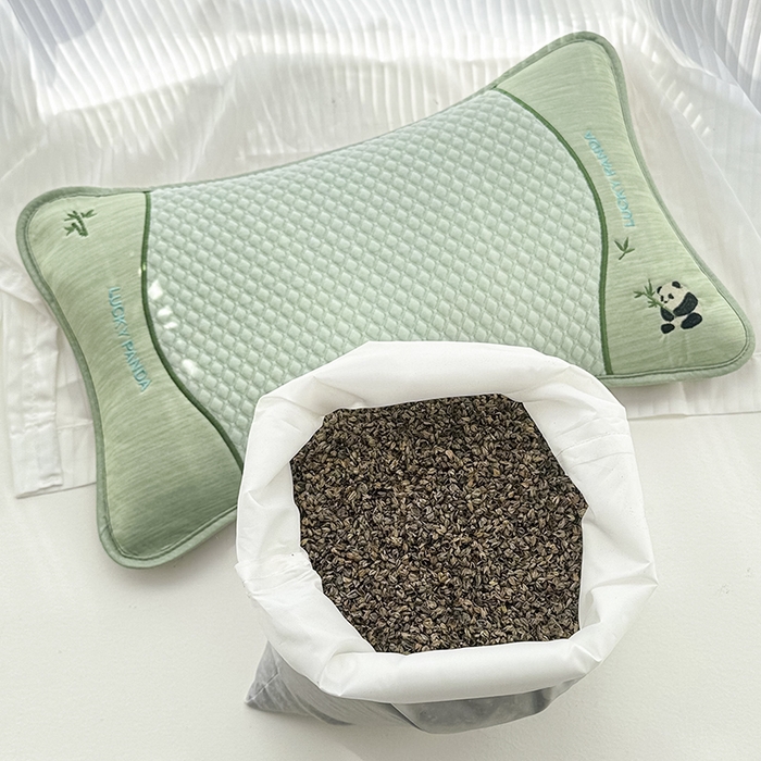 织布人 2025新款荞麦枕夏凉枕冰豆豆凉感丝枕头茶香枕儿童学生宿舍枕头枕芯 冰豆豆凉感丝-熊猫竹荞麦枕 33x53cm/只