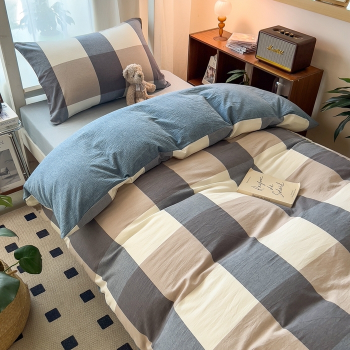 91家纺网 家纺一手货源 找家纺 （总）宝士康家纺 2025春夏新款简约水洗棉学生三件套宿舍三件套上下铺三件套套件学生六件套套件（床单款）