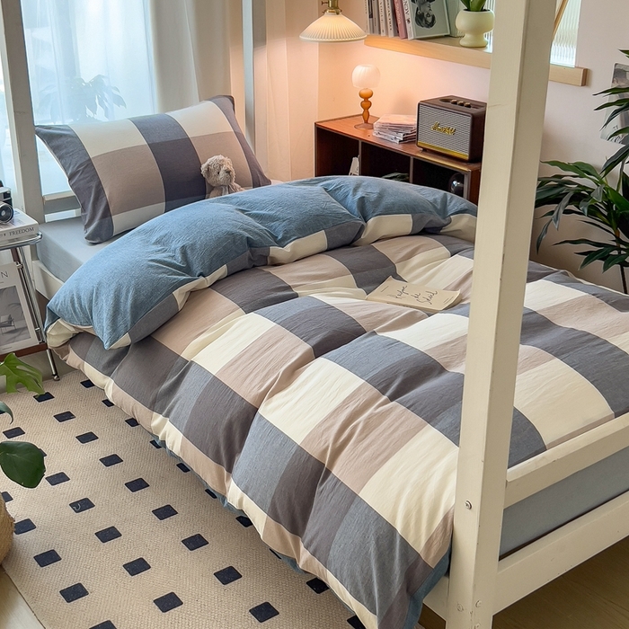 91家纺网 家纺一手货源 找家纺 （总）宝士康家纺 2025春夏新款简约水洗棉学生三件套宿舍三件套上下铺三件套套件学生六件套套件（床单款）