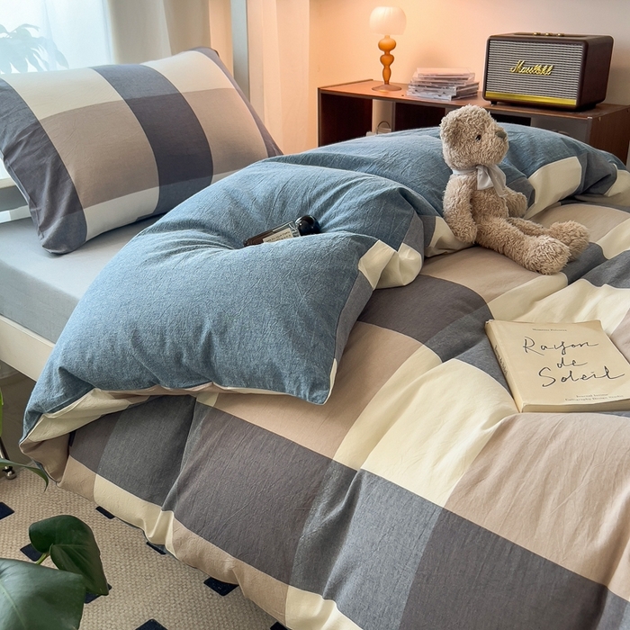 91家纺网 家纺一手货源 找家纺 （总）宝士康家纺 2025春夏新款简约水洗棉学生三件套宿舍三件套上下铺三件套套件学生六件套套件（床单款）