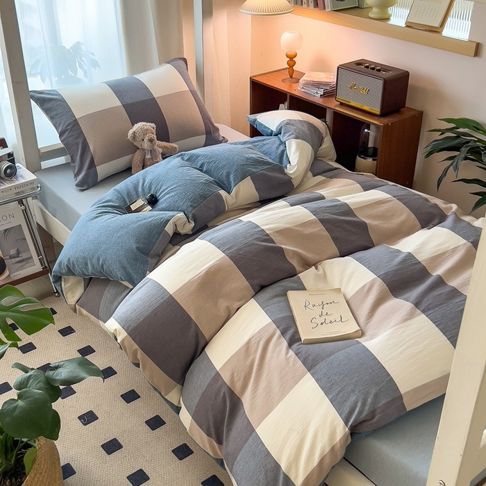 91家纺网 家纺一手货源 找家纺 （总）宝士康家纺 2025春夏新款简约水洗棉学生三件套宿舍三件套上下铺三件套套件学生六件套套件（床单款）