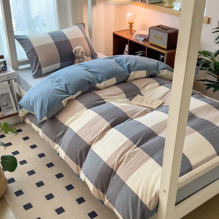 91家纺网 家纺一手货源 找家纺 （总）宝士康家纺 2025春夏新款简约水洗棉学生三件套宿舍三件套上下铺三件套套件学生六件套套件（床单款）