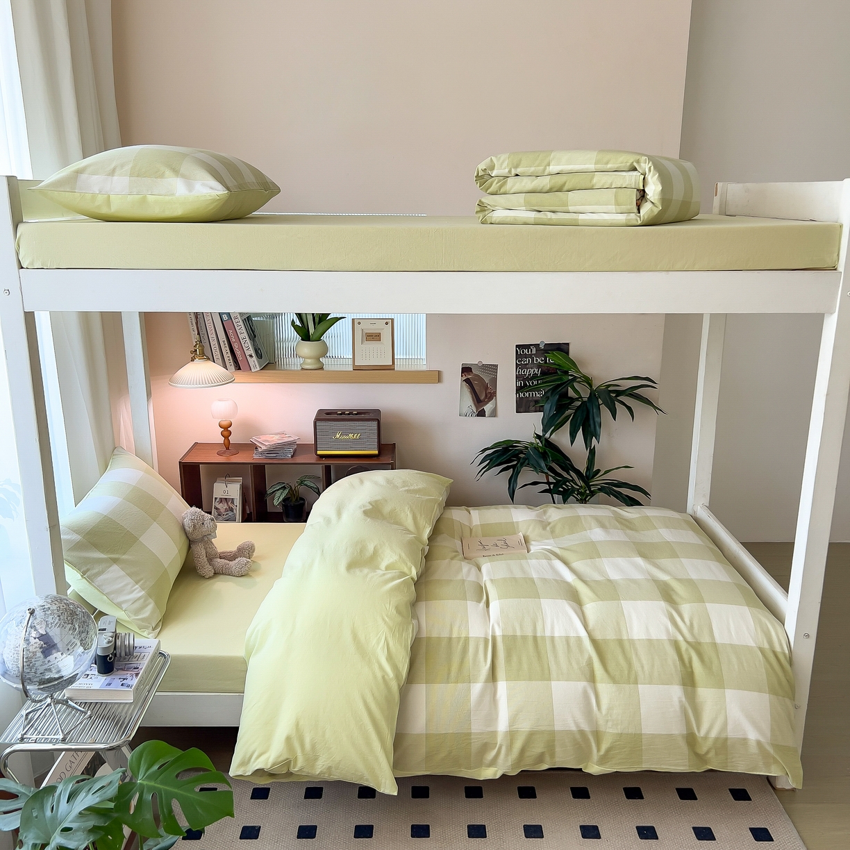 91家纺网 家纺一手货源 找家纺 宝士康家纺 2025春夏新款简约水洗棉学生三件套宿舍三件套上下铺三件套套件学生六件套套件（床单款） 清雅中格