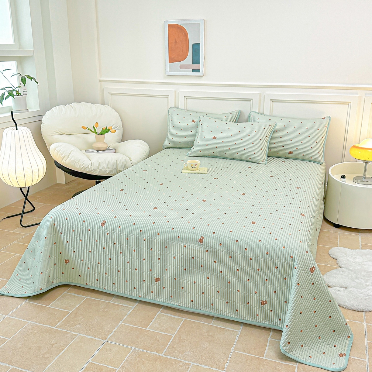 91家纺网 家纺一手货源 找家纺 橘夏家纺 2025新款莱赛尔天丝轻奢风多功能枕套单品枕套枕套单件 草莓小熊-绿