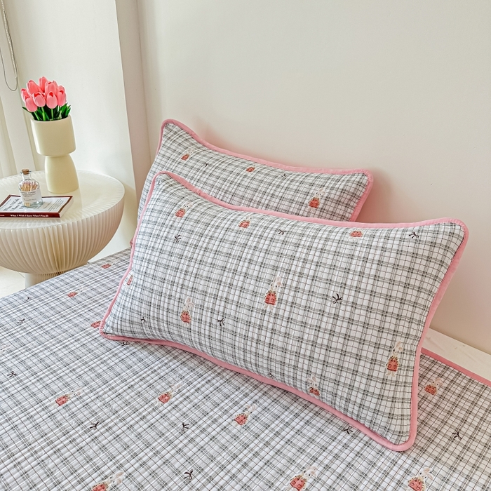 91家纺网 家纺一手货源 找家纺 （总）橘夏家纺 2025热卖款韩国ins风小清新针织棉双层纱印花枕套单品枕套