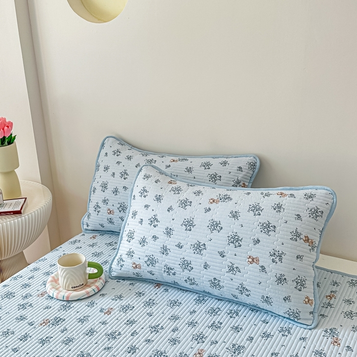 91家纺网 家纺一手货源 找家纺 （总）橘夏家纺 2025热卖款韩国ins风小清新针织棉双层纱印花枕套单品枕套