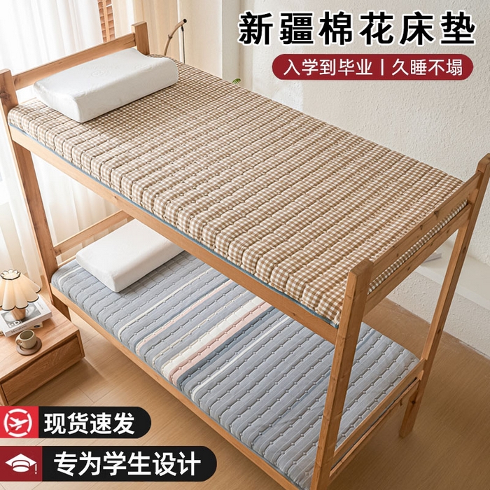 暖季2025新款A类无印风学生款 棉花床垫盖 咖小格
