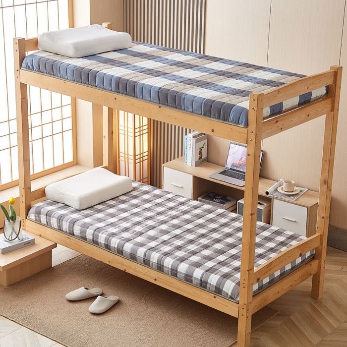 91家纺网 家纺一手货源 找家纺 暖季2025新款A类无印风学生款 棉花床垫 蓝大格