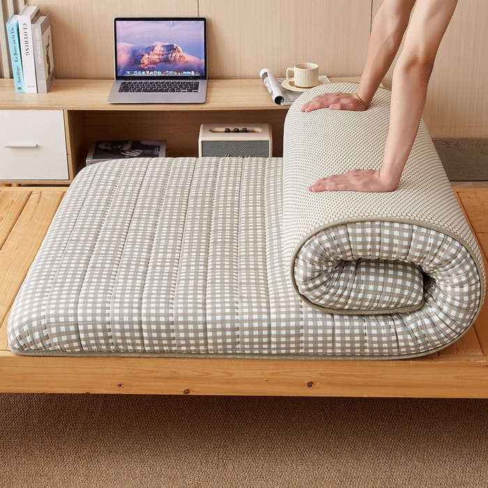 91家纺网 家纺一手货源 找家纺 暖季2025新款A类无印风学生款 棉花床垫 绿小格