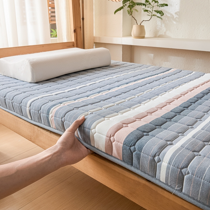 91家纺网 家纺一手货源 找家纺 暖季2025新款A类无印风学生款 棉花床垫马里奥灰