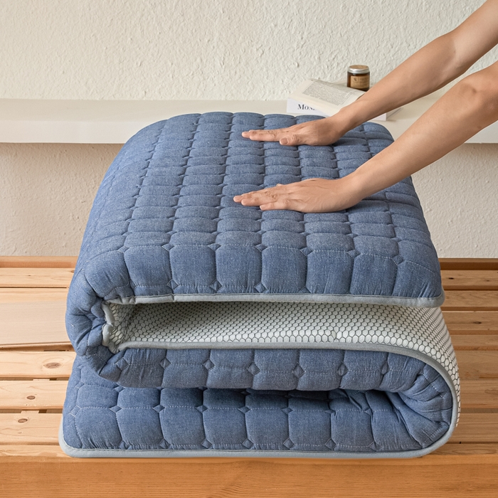 91家纺网 家纺一手货源 找家纺 暖季2025新款A类无印风学生款 棉花床垫 深蓝