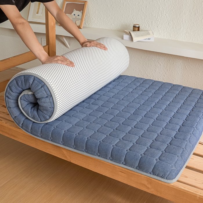 91家纺网 家纺一手货源 找家纺 暖季2025新款A类无印风学生款 棉花床垫 深蓝