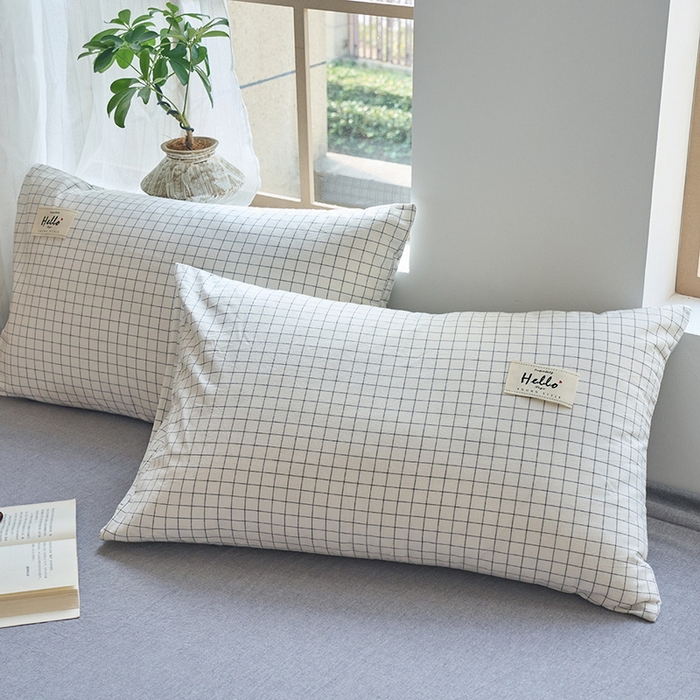 91家纺网 家纺一手货源 找家纺 恋人优选2025新款纯棉色织水洗贴标枕套 白小格  