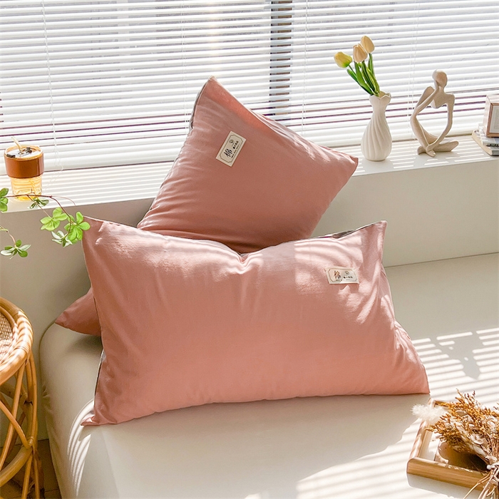 恋人优选2025新款纯棉色织水洗贴标枕套 豆沙-浅灰