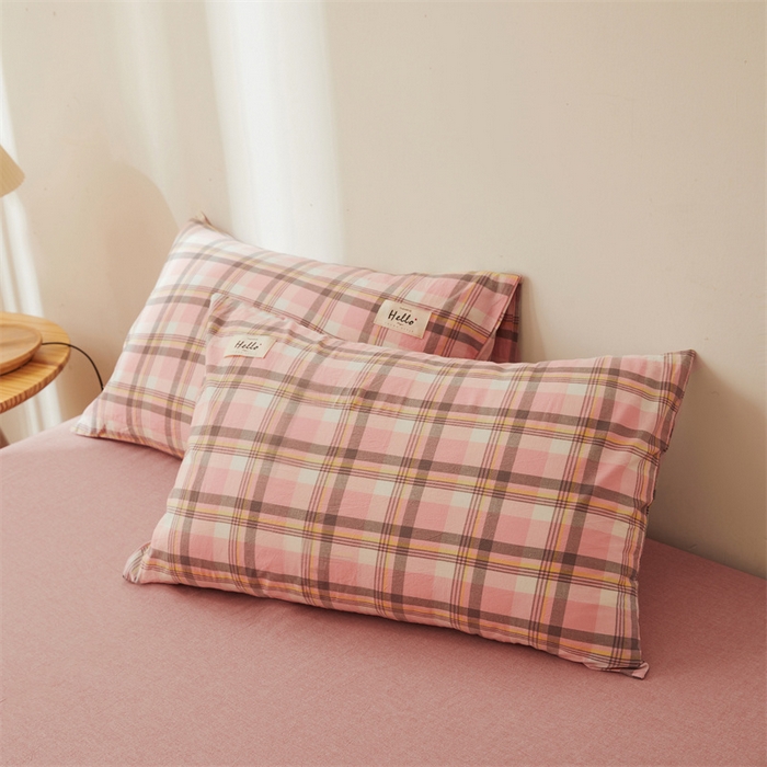 恋人优选2025新款纯棉色织水洗贴标枕套 莫妮粉