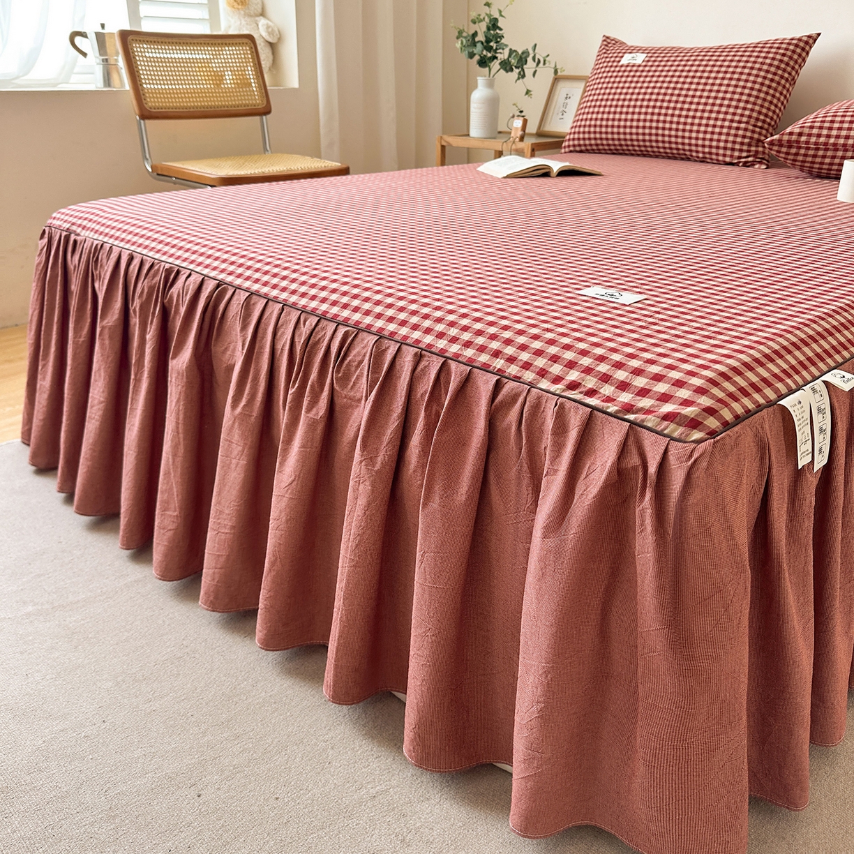 91家纺网 家纺一手货源 找家纺 （总）笠裙家纺2025新款色织全棉床裙床罩 水洗棉