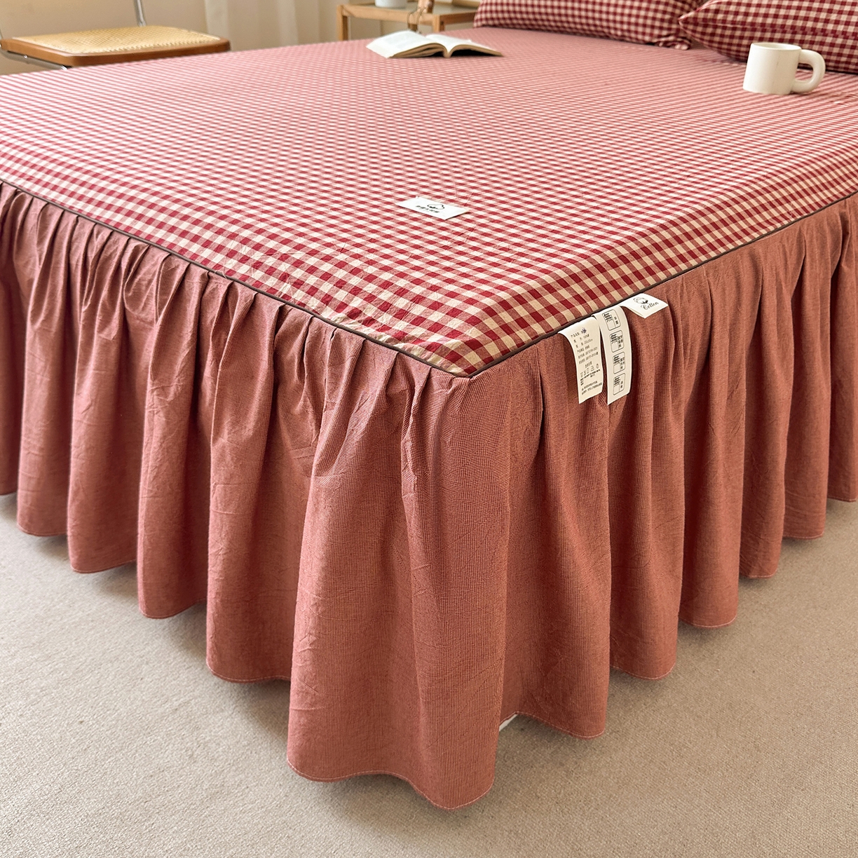 91家纺网 家纺一手货源 找家纺 （总）笠裙家纺2025新款色织全棉床裙床罩 水洗棉