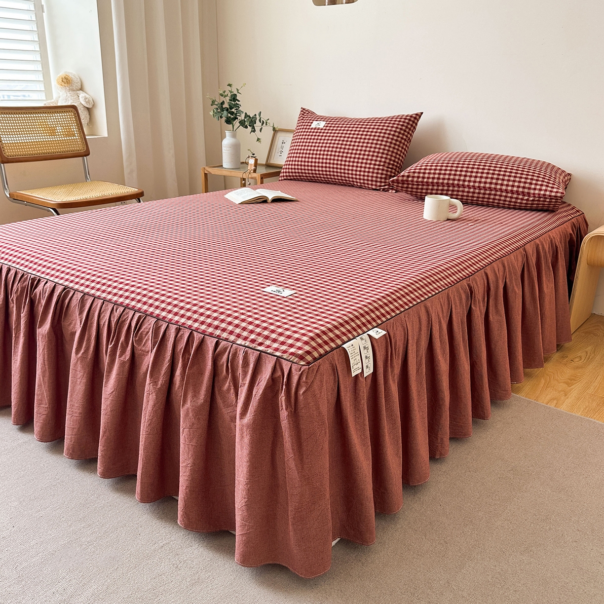 91家纺网 家纺一手货源 找家纺 （总）笠裙家纺2025新款色织全棉床裙床罩 水洗棉