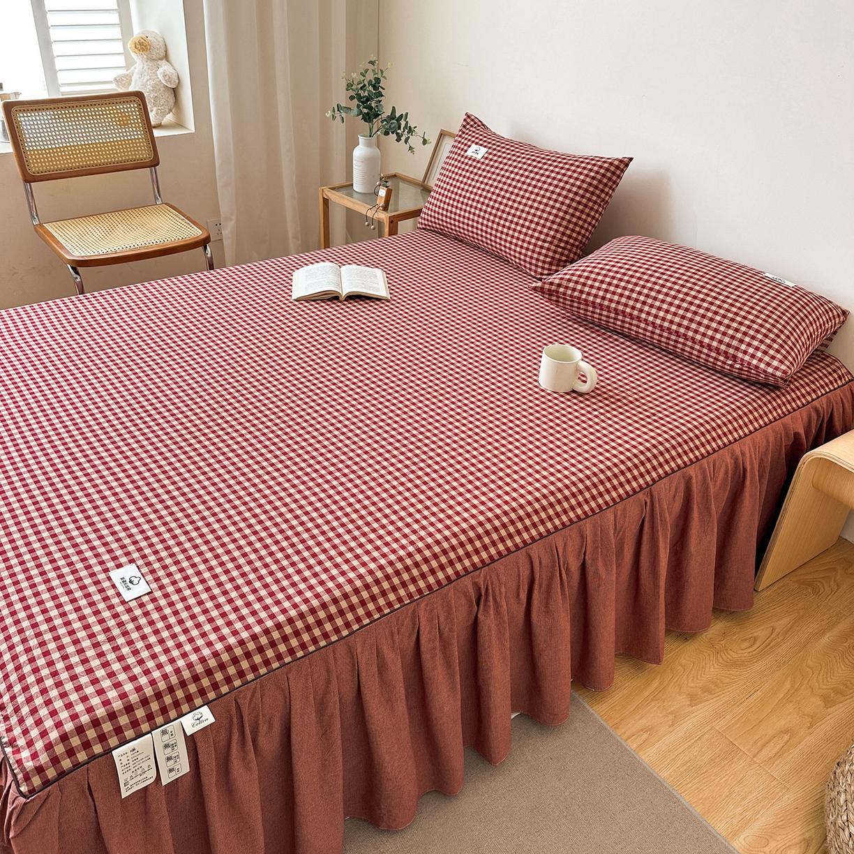 91家纺网 家纺一手货源 找家纺 （总）笠裙家纺2025新款色织全棉床裙床罩 水洗棉