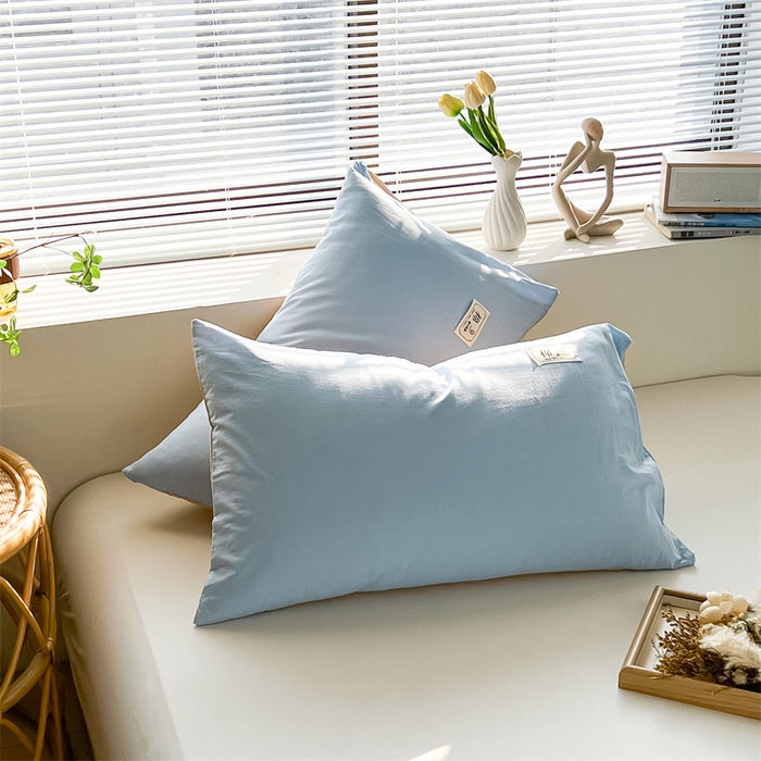 恋人优选2025新款纯棉色织水洗贴标枕套 浅蓝-米