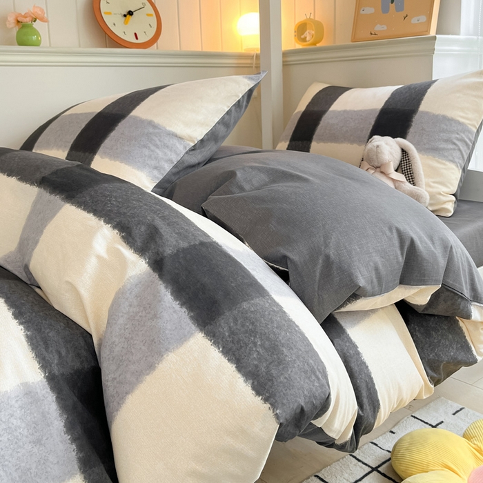 91家纺网 家纺一手货源 找家纺 雅居纺家纺 2025新款全棉纯棉印花系列学生宿舍三四件套上下铺三件套 复古格子灰