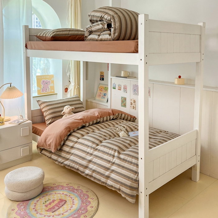 雅居纺家纺 2025新款全棉纯棉印花系列学生宿舍三四件套上下铺三件套 复古咖条