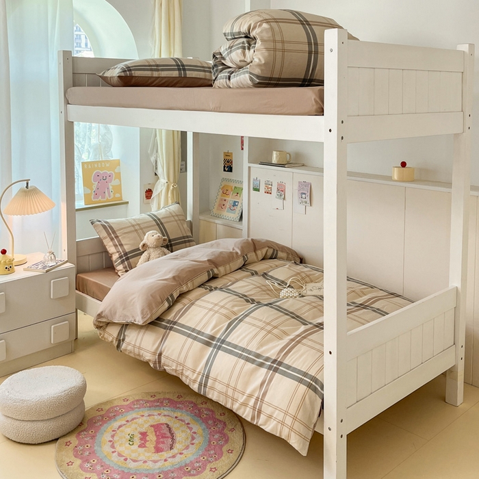 雅居纺家纺 2025新款全棉纯棉印花系列学生宿舍三四件套上下铺三件套 复古卡其格