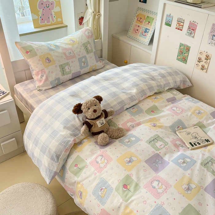 91家纺网 家纺一手货源 找家纺 雅居纺家纺 2025新款全棉纯棉印花系列学生宿舍三四件套上下铺三件套 高希地狗狗