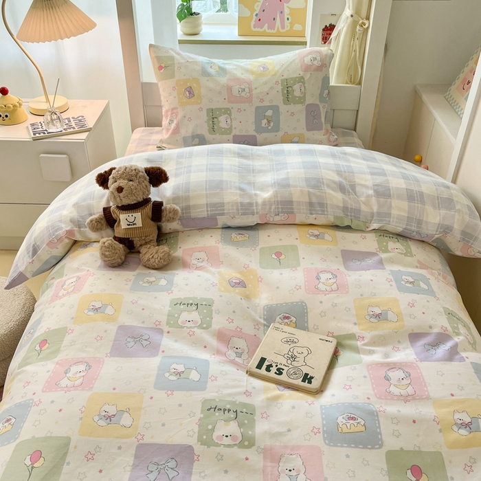 91家纺网 家纺一手货源 找家纺 雅居纺家纺 2025新款全棉纯棉印花系列学生宿舍三四件套上下铺三件套 高希地狗狗