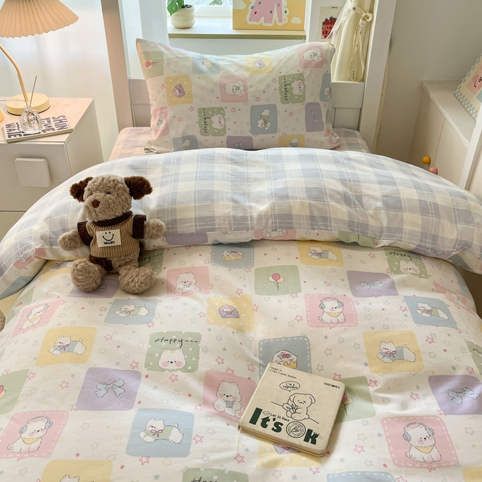 91家纺网 家纺一手货源 找家纺 雅居纺家纺 2025新款全棉纯棉印花系列学生宿舍三四件套上下铺三件套 高希地狗狗