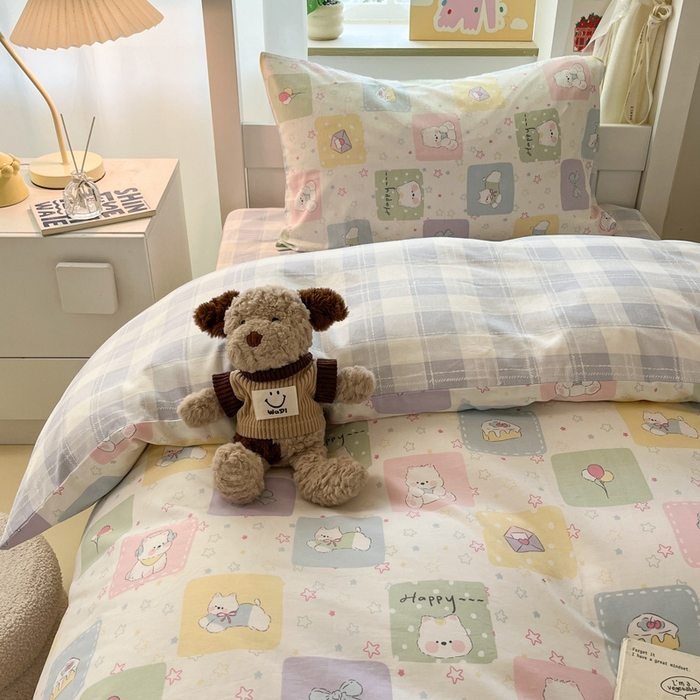 91家纺网 家纺一手货源 找家纺 雅居纺家纺 2025新款全棉纯棉印花系列学生宿舍三四件套上下铺三件套 高希地狗狗