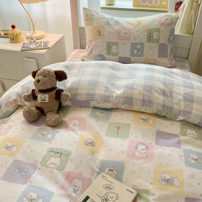 91家纺网 家纺一手货源 找家纺 雅居纺家纺 2025新款全棉纯棉印花系列学生宿舍三四件套上下铺三件套 高希地狗狗