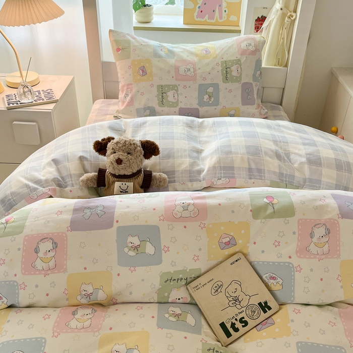 91家纺网 家纺一手货源 找家纺 雅居纺家纺 2025新款全棉纯棉印花系列学生宿舍三四件套上下铺三件套 高希地狗狗