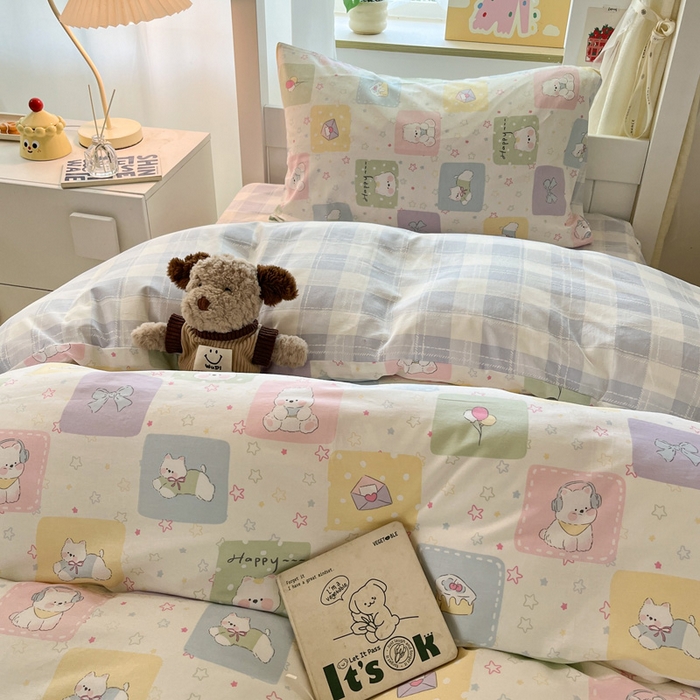 91家纺网 家纺一手货源 找家纺 雅居纺家纺 2025新款全棉纯棉印花系列学生宿舍三四件套上下铺三件套 高希地狗狗