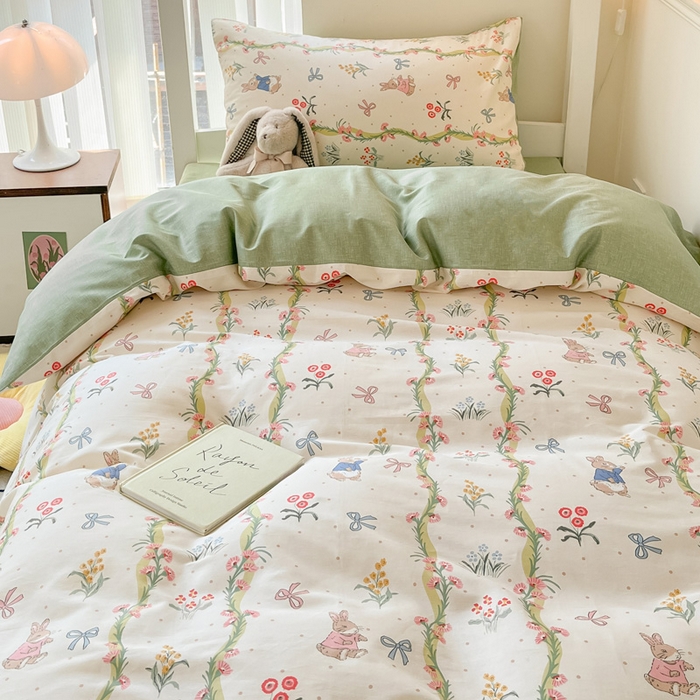 91家纺网 家纺一手货源 找家纺 雅居纺家纺 2025新款全棉纯棉印花系列学生宿舍三四件套上下铺三件套 花园秘境