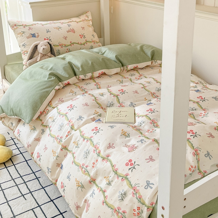 91家纺网 家纺一手货源 找家纺 雅居纺家纺 2025新款全棉纯棉印花系列学生宿舍三四件套上下铺三件套 花园秘境