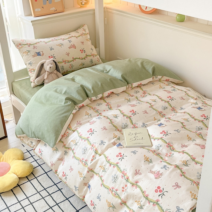 91家纺网 家纺一手货源 找家纺 雅居纺家纺 2025新款全棉纯棉印花系列学生宿舍三四件套上下铺三件套 花园秘境