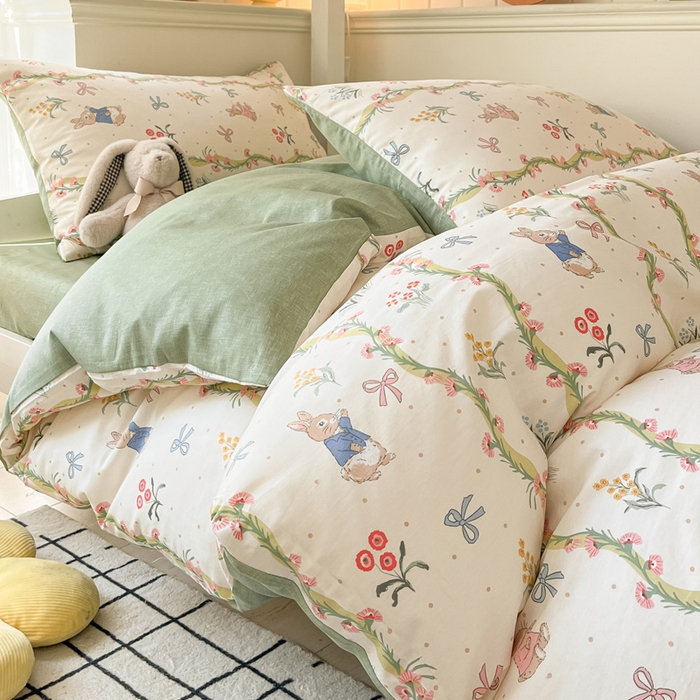 91家纺网 家纺一手货源 找家纺 雅居纺家纺 2025新款全棉纯棉印花系列学生宿舍三四件套上下铺三件套 花园秘境