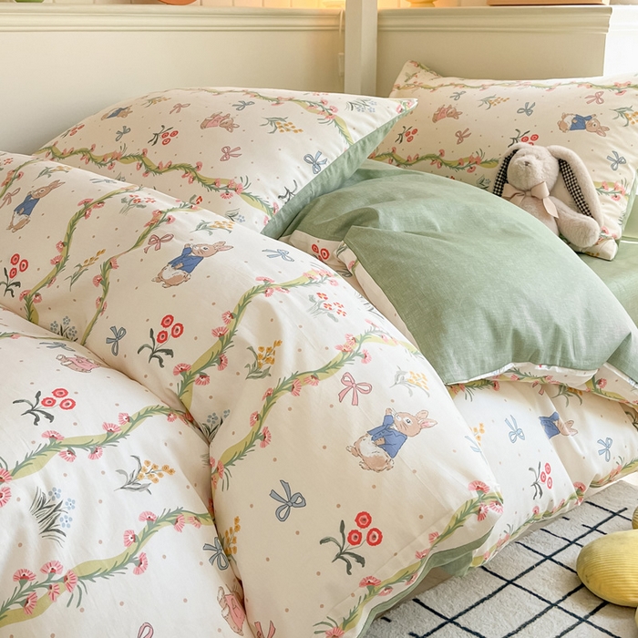 91家纺网 家纺一手货源 找家纺 雅居纺家纺 2025新款全棉纯棉印花系列学生宿舍三四件套上下铺三件套 花园秘境