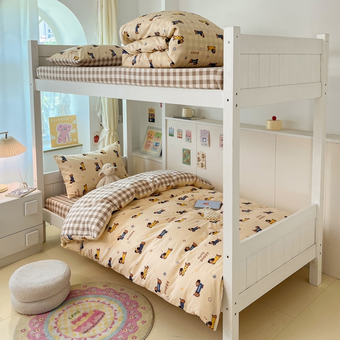 雅居纺家纺 2025新款全棉纯棉印花系列学生宿舍三四件套上下铺三件套 腊肠狗队长