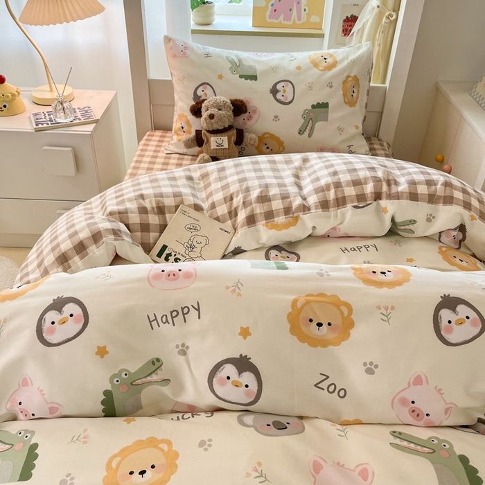 91家纺网 家纺一手货源 找家纺 雅居纺家纺 2025新款全棉纯棉印花系列学生宿舍三四件套上下铺三件套 乐园