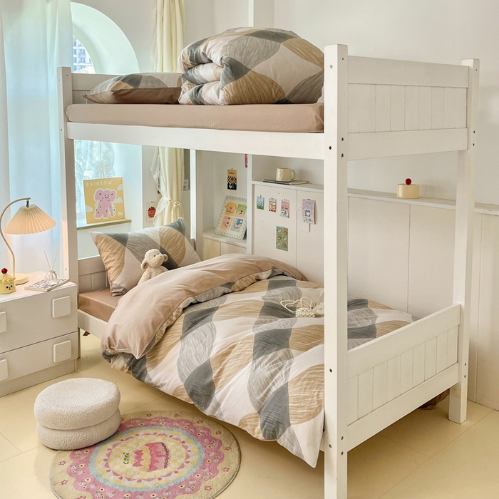 雅居纺家纺 2025新款全棉纯棉印花系列学生宿舍三四件套上下铺三件套 菱形卡其