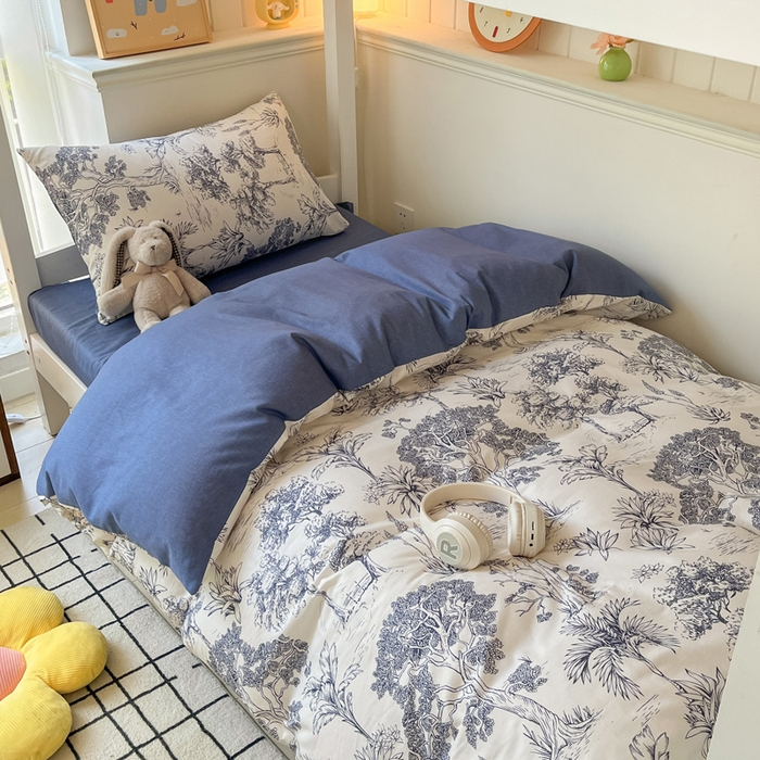 91家纺网 家纺一手货源 找家纺 雅居纺家纺 2025新款全棉纯棉印花系列学生宿舍三四件套上下铺三件套 妙语花香