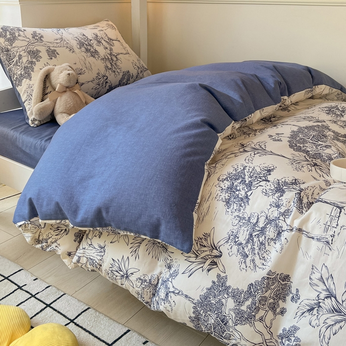 91家纺网 家纺一手货源 找家纺 雅居纺家纺 2025新款全棉纯棉印花系列学生宿舍三四件套上下铺三件套 妙语花香