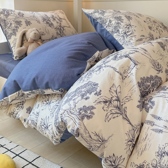 91家纺网 家纺一手货源 找家纺 雅居纺家纺 2025新款全棉纯棉印花系列学生宿舍三四件套上下铺三件套 妙语花香