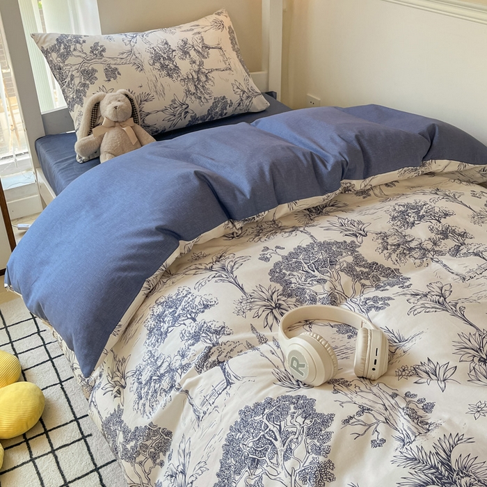 91家纺网 家纺一手货源 找家纺 雅居纺家纺 2025新款全棉纯棉印花系列学生宿舍三四件套上下铺三件套 妙语花香