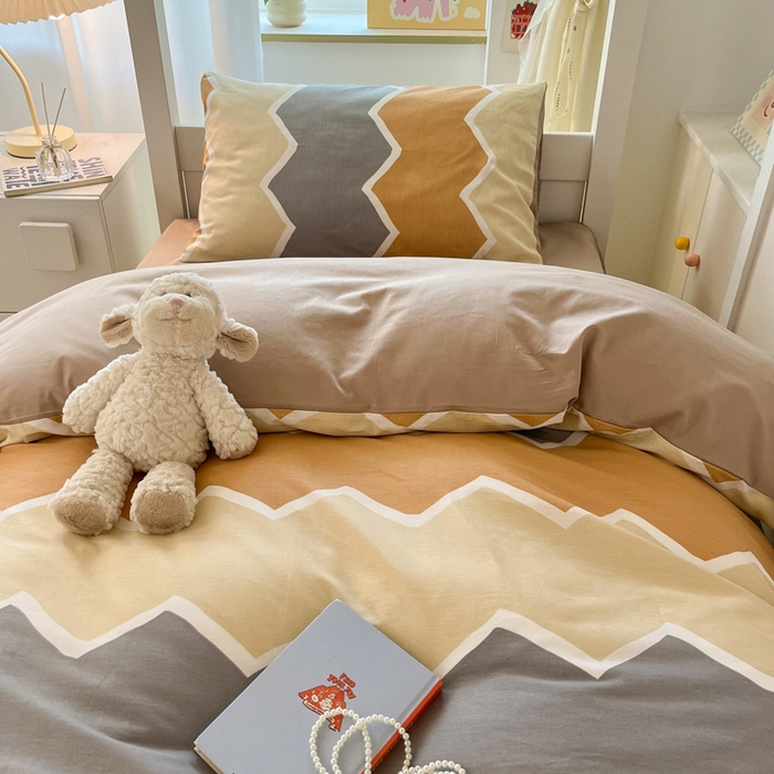 91家纺网 家纺一手货源 找家纺 雅居纺家纺 2025新款全棉纯棉印花系列学生宿舍三四件套上下铺三件套 水波纹