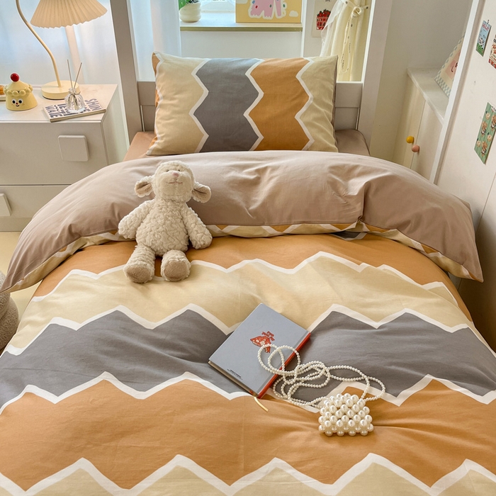 91家纺网 家纺一手货源 找家纺 雅居纺家纺 2025新款全棉纯棉印花系列学生宿舍三四件套上下铺三件套 水波纹