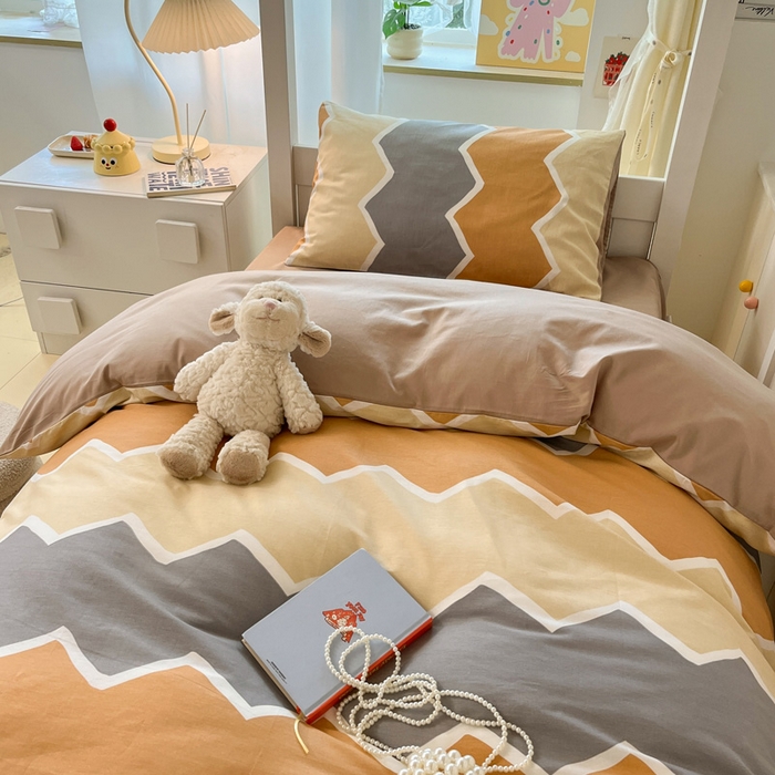 91家纺网 家纺一手货源 找家纺 雅居纺家纺 2025新款全棉纯棉印花系列学生宿舍三四件套上下铺三件套 水波纹