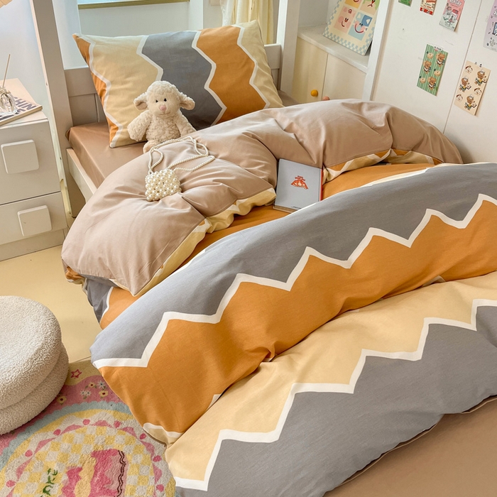 91家纺网 家纺一手货源 找家纺 雅居纺家纺 2025新款全棉纯棉印花系列学生宿舍三四件套上下铺三件套 水波纹